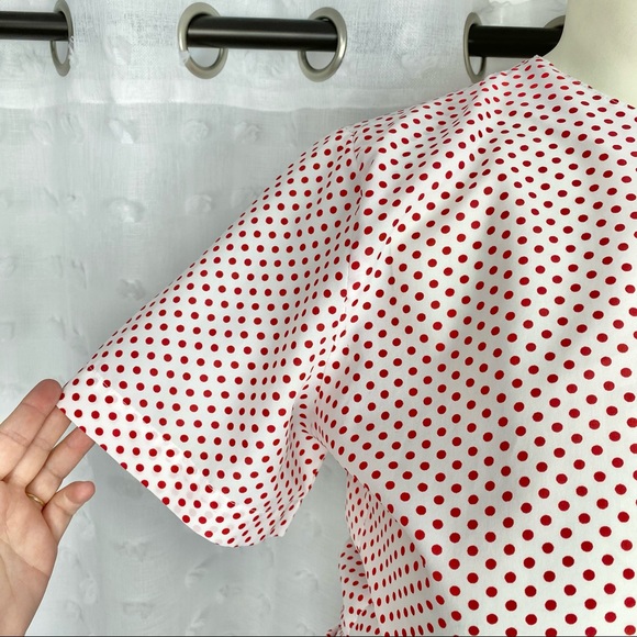 Vintage 80s white & red polka dot top L/XL - Picture 5 of 9